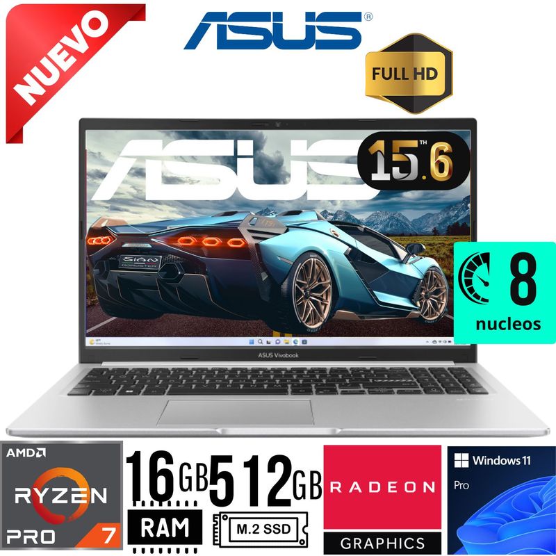 ASUS - Laptop Asus VivoBook M1502YA-NJ107 AMD Ryzen 7 7730U 15.6" FHD Ram 16GB SSD 512Gb W11 PRO