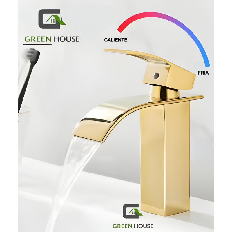 GENERICO - MEZCLADORA DE LAVATORIO DORADO 20CM CAICA CASCADA