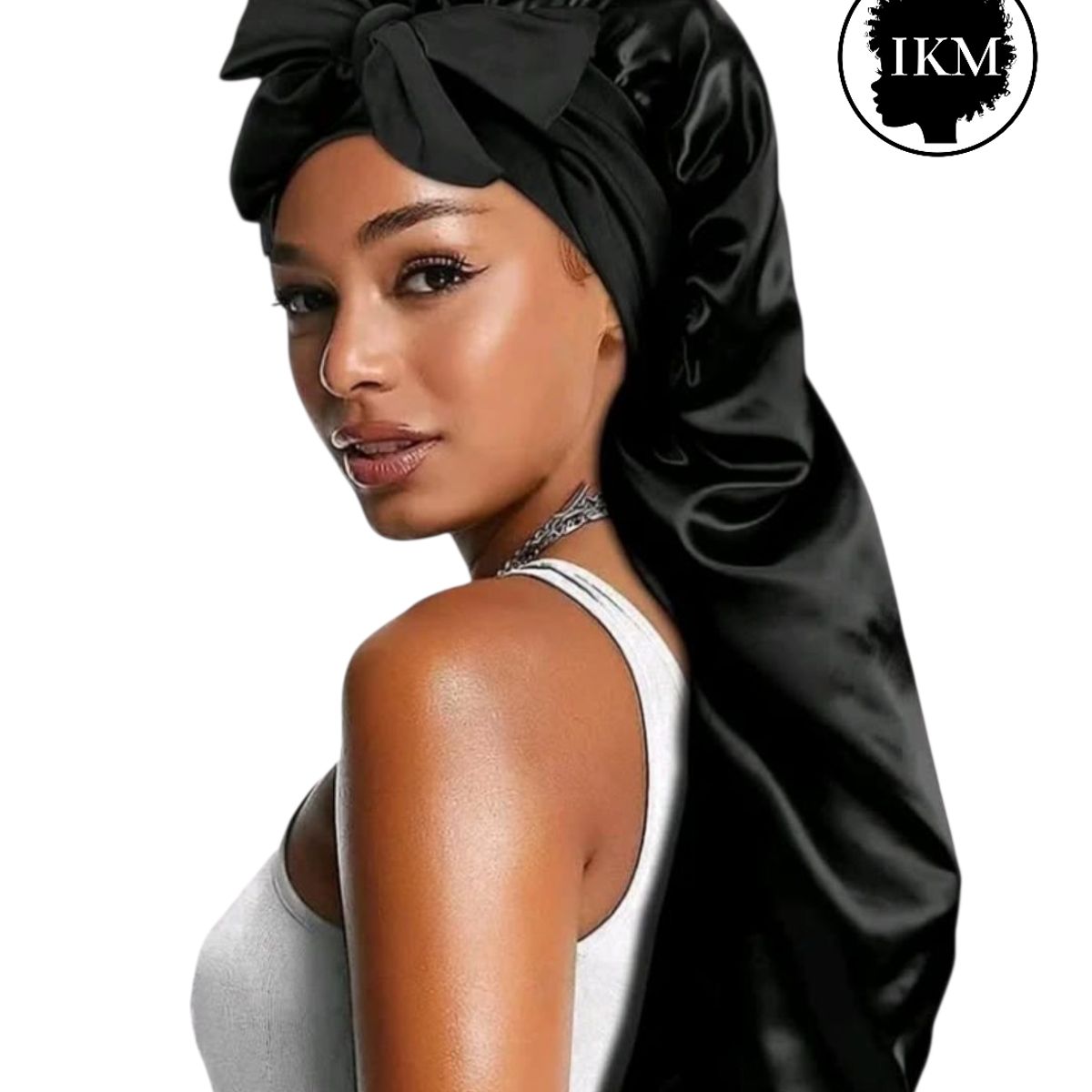 GENERICO - Gorro de Satin Bonnet Largo para dormir en color negro