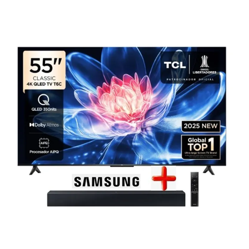 TCL - Televisor Tcl 55 Qled 4k 55t6c Google Tv+ soundbar samsung c400