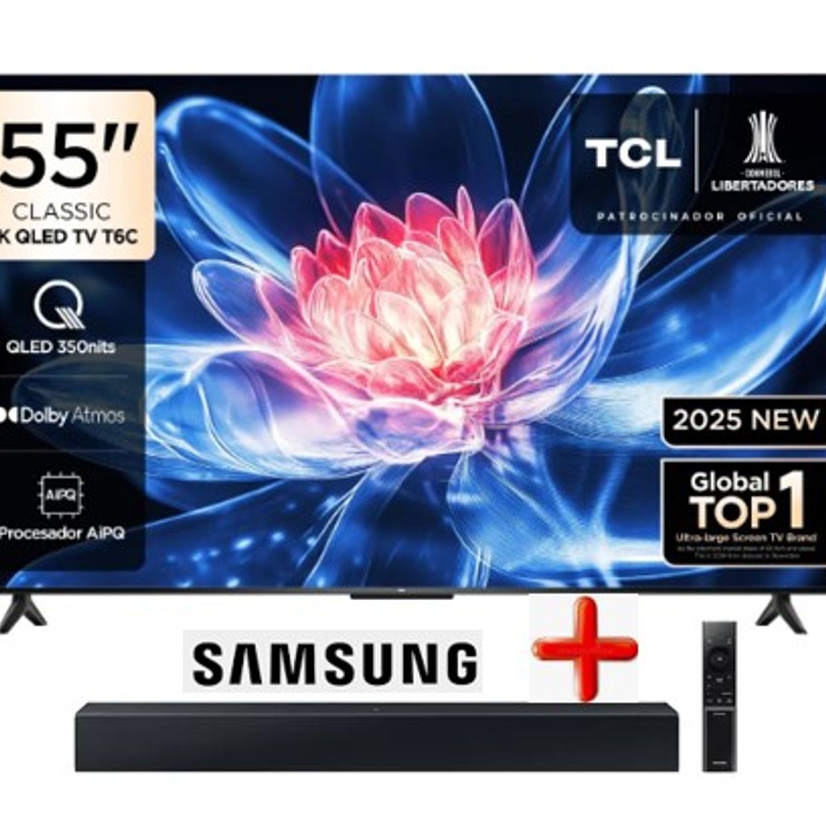 TCL - Televisor Tcl 55 Qled 4k 55t6c Google Tv+ soundbar samsung c400