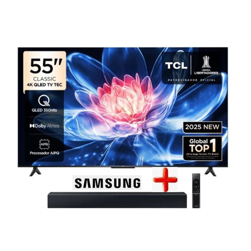 TCL - Televisor Tcl 55 Qled 4k 55t6c Google Tv+ soundbar samsung c400
