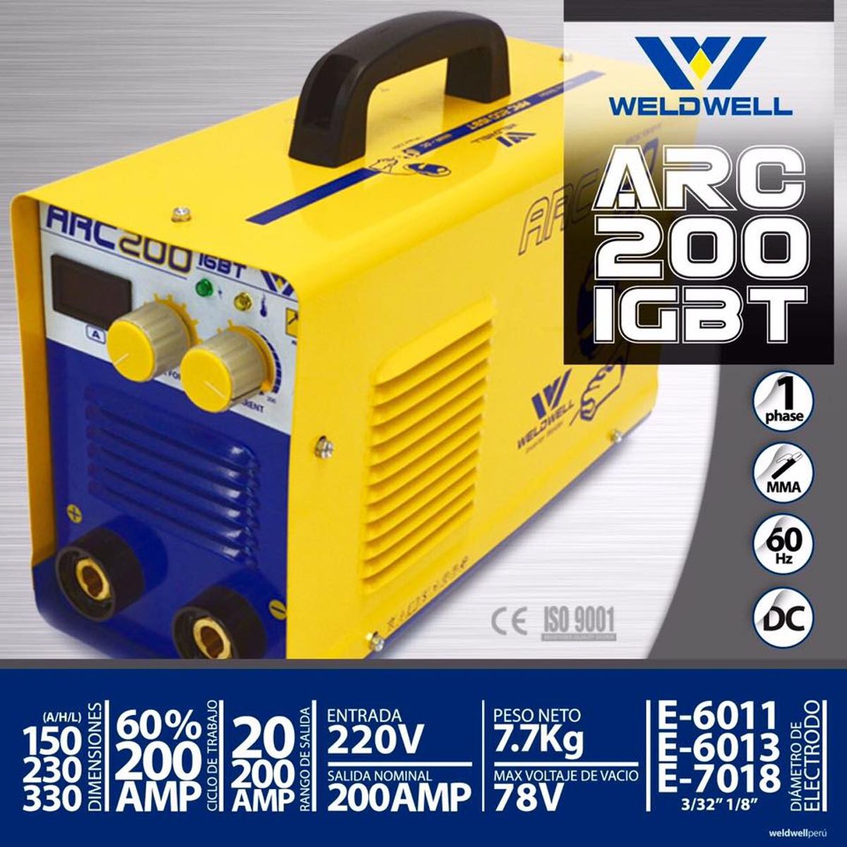 GENERICO - Máquina de Soldar ARC200 IGBT Weldwell 200 Amperios + Careta Fotosensible