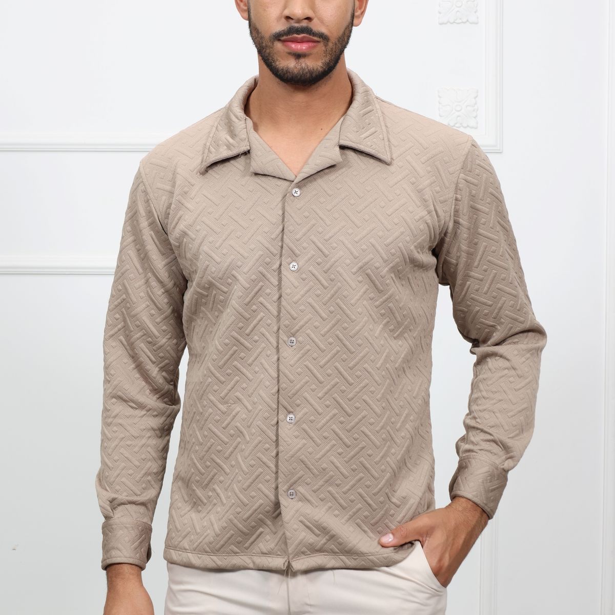 GENERICO - Camisa Manga Larga Casual HEDS color Topo