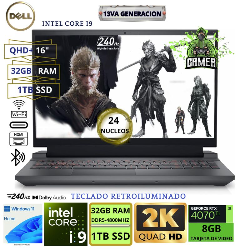 DELL - Laptop Gamer DELL G16-7630 16 Intel Core i9-13900HX 32GB RAM 1TB SSD NVIDIA GEFORCE RTX4070-8GB