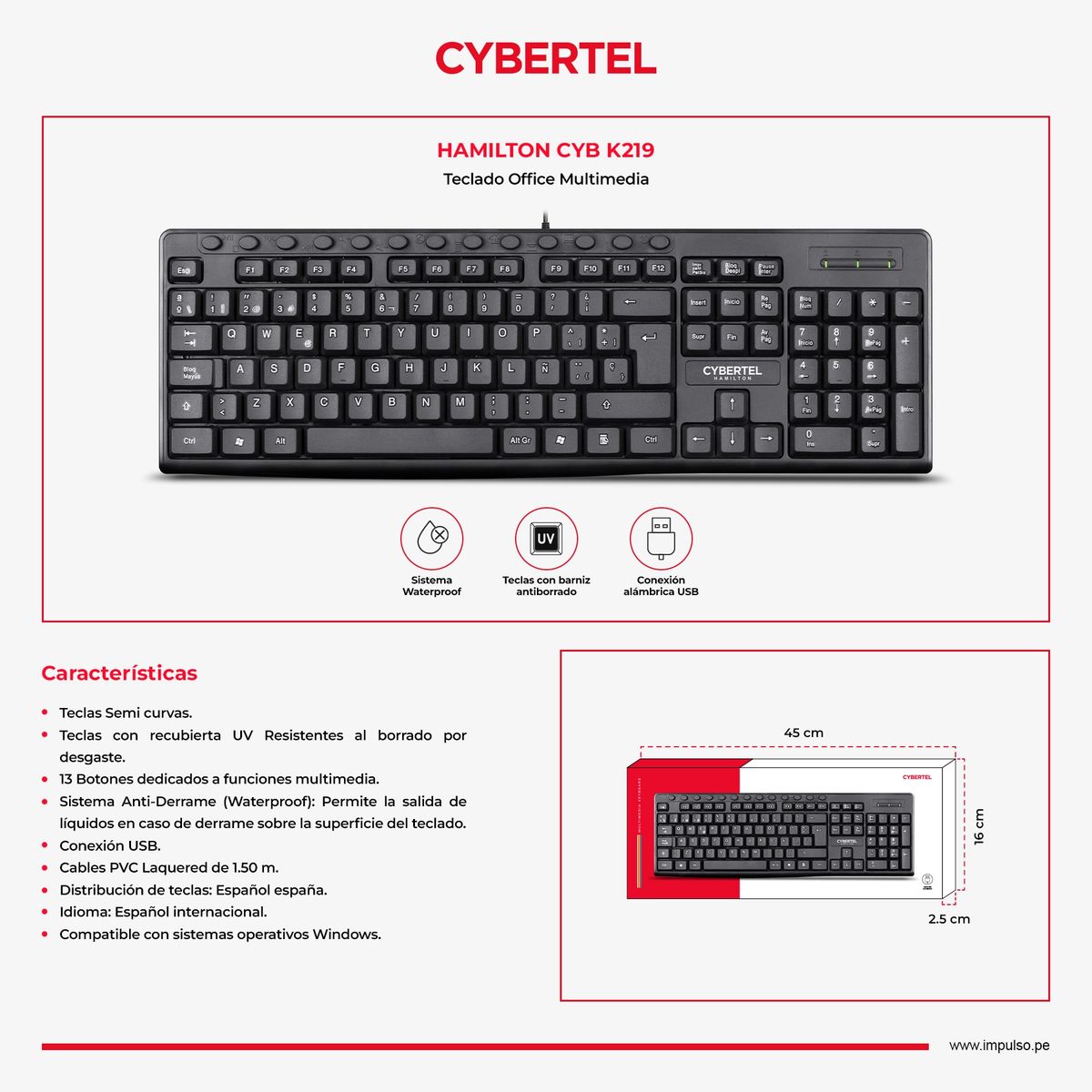 CYBERTEL - Teclado Oficina Multimedia Cybertel Hamilton CYB K219
