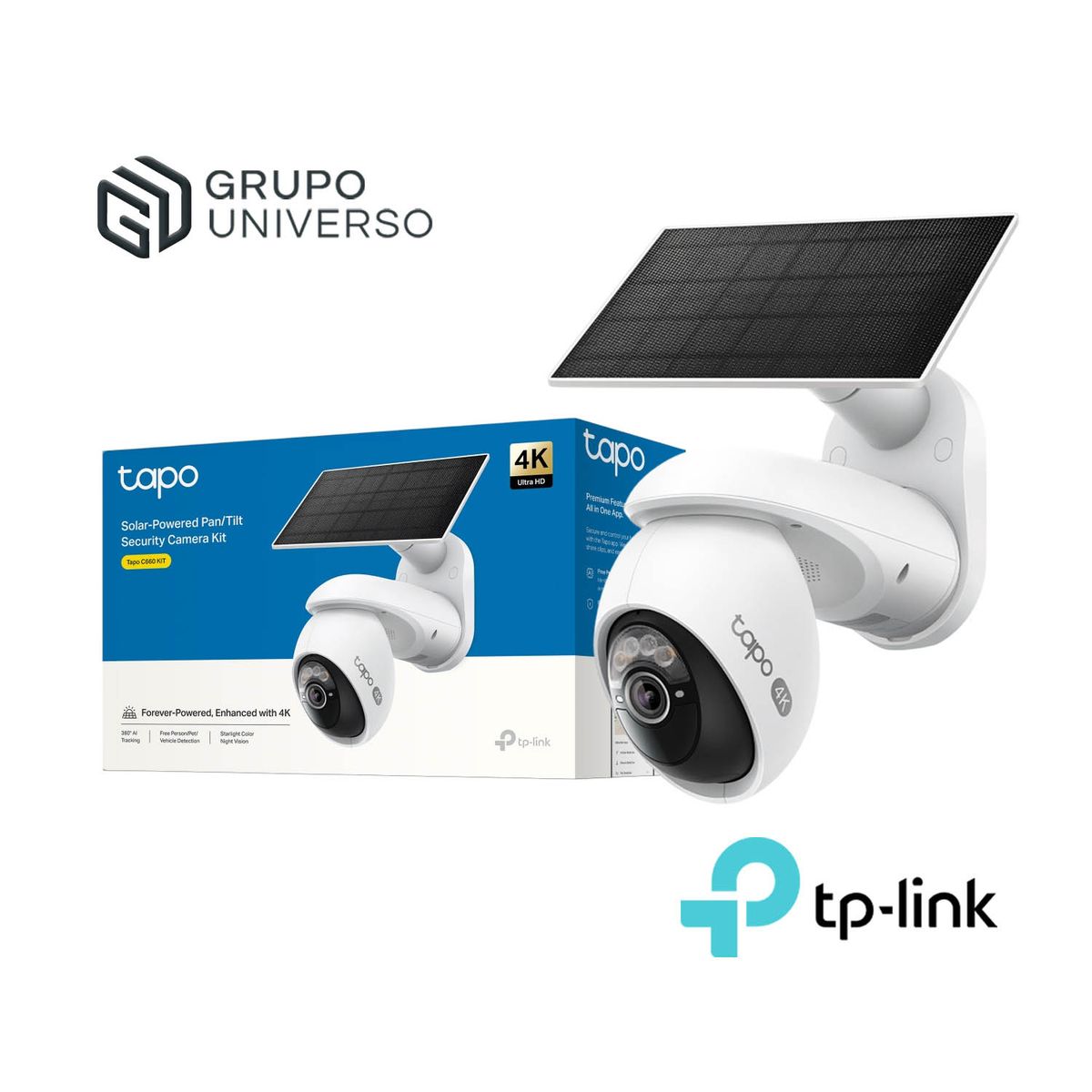 TP LINK - Cámara Vigilancia Tapo C660 KIT 4K 8MP Panorámica Zoom 18X Panel Solar