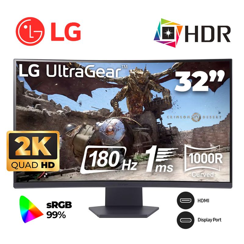 LG - MONITOR GAMER LG 32GS60QC-B  31.5” ULTRAGEAR CURVO (1000R) QHD VA