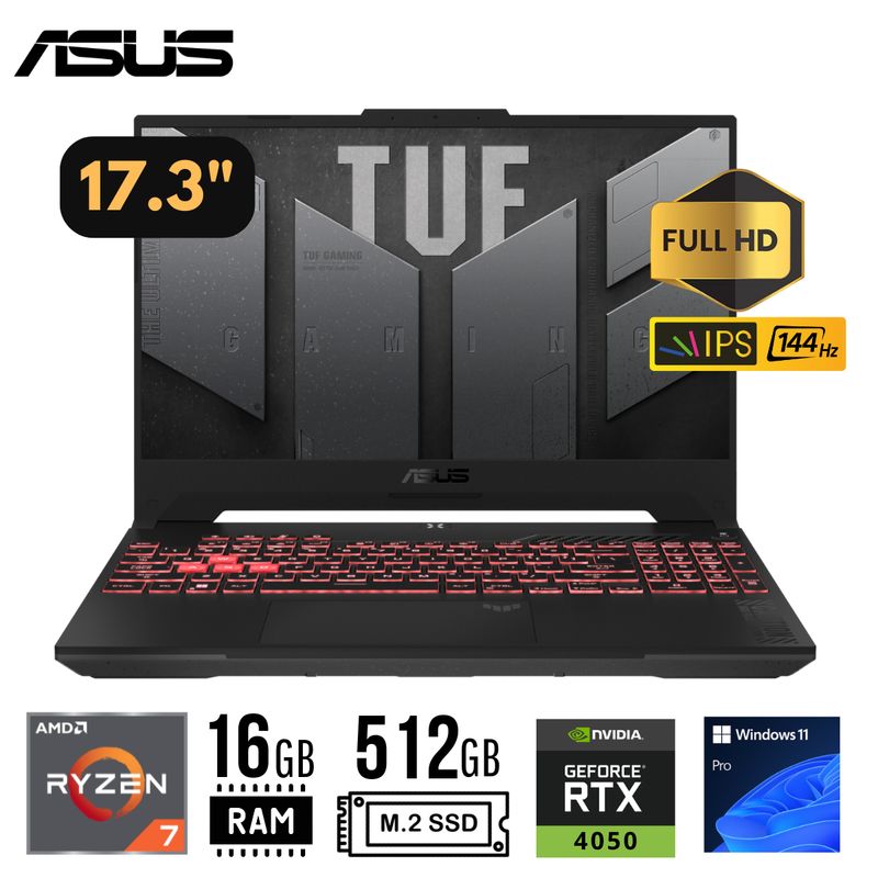 ASUS - LAPTOP ASUS TUF A17 FA707NUR-HX035  R7-7435HS RAM 16GB SSD 512GB RTX 4050 6GB 17.3" FHD IPS WIN 11