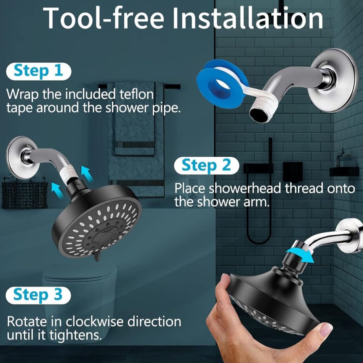 APACHE - Cabezal de ducha 5 funciones Redonda 10cm ABS Negro Mate brazo16cm ABS