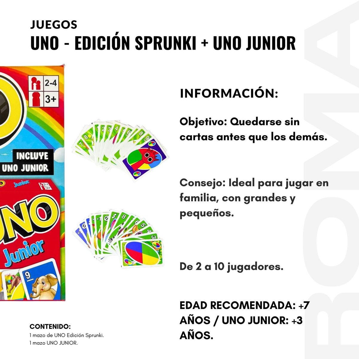 GENERICO - PACK 2 UNO  EDICIÓN SPRUNKI + UNO JUNIOR JUEGO DE CARTAS