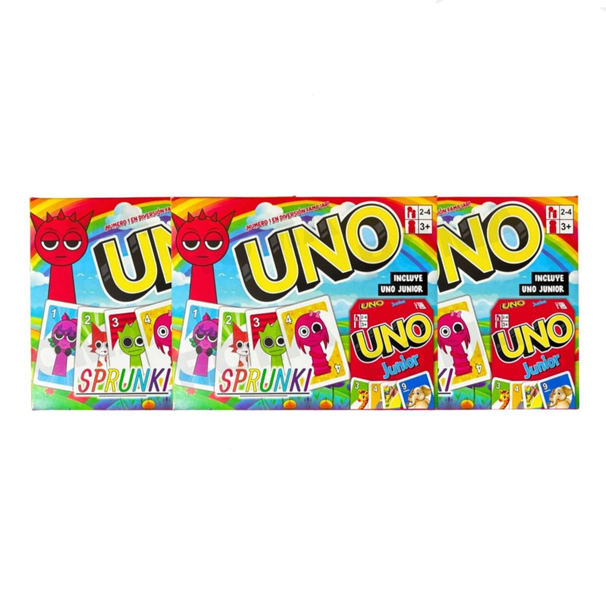 GENERICO - PACK 3 UNO  EDICIÓN SPRUNKI + UNO JUNIOR JUEGO DE CARTAS
