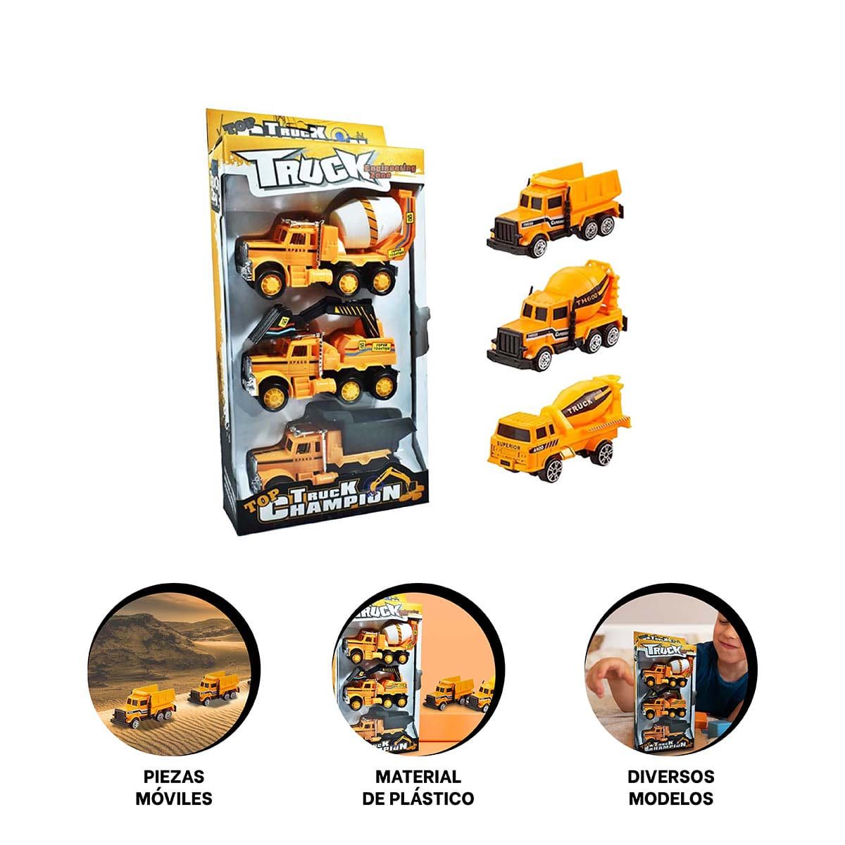 GENERICO - Pack4 Set Vehiculos de Obra Amarillo Y+Banderitas Adhesivas