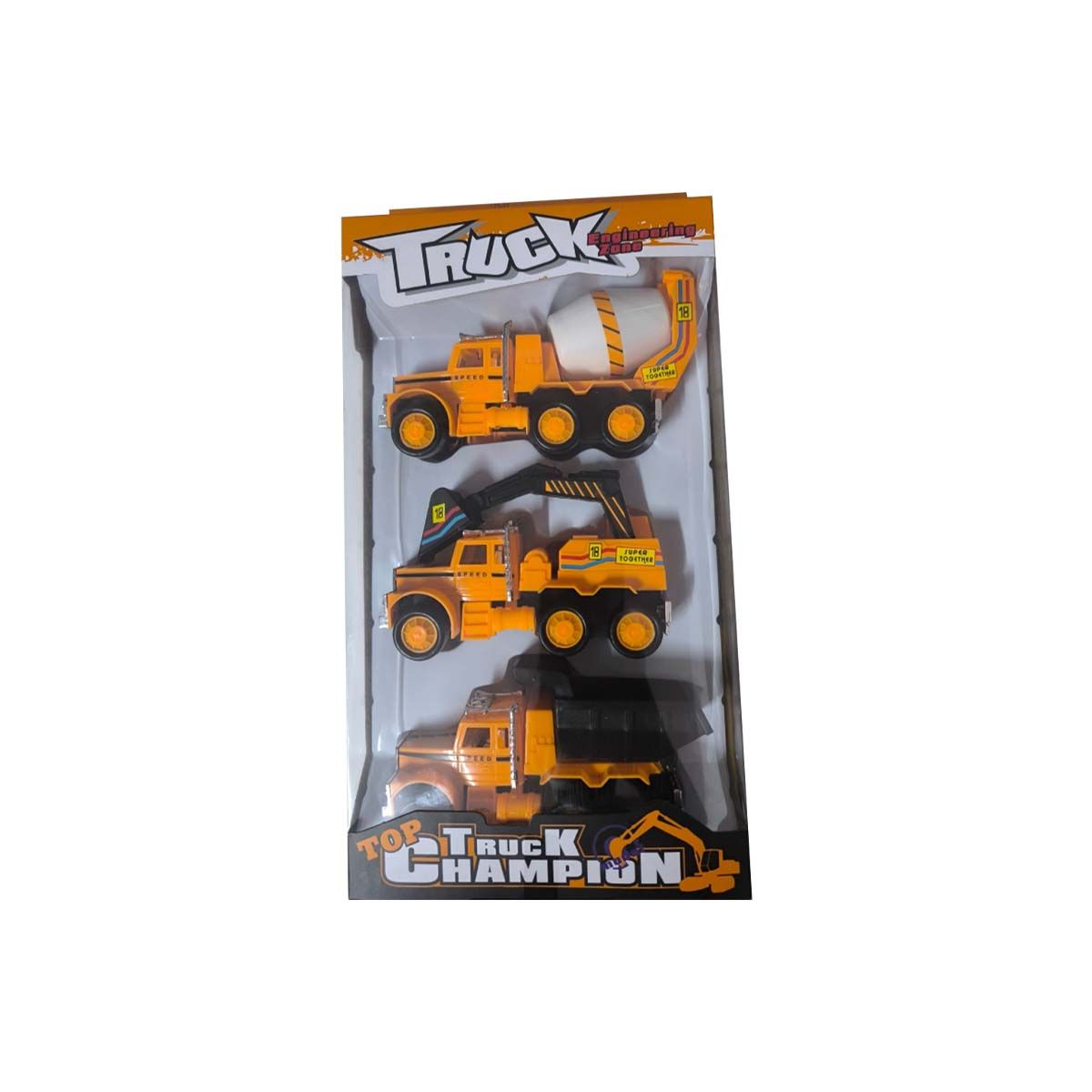 GENERICO - Pack4 Set Vehiculos de Obra Amarillo Y+Banderitas Adhesivas