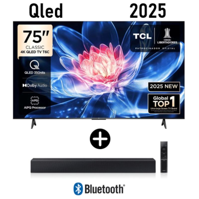 TCL - Televisor TCL QLED 75" UHD 4K Smart TV 75T6C Modelo 2025 + Barra de sonido C400