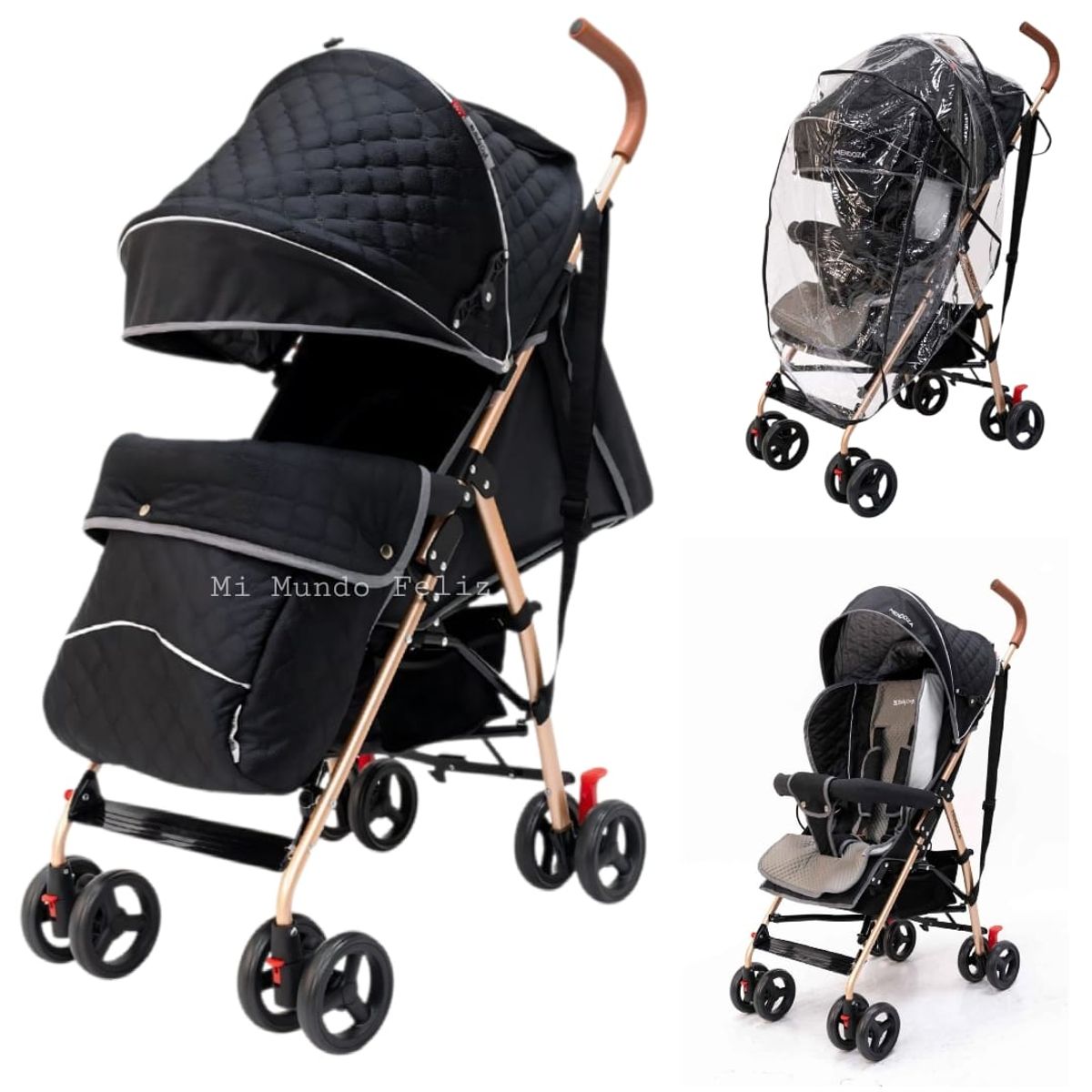 BABY HAPPY - Coche Baston para Bebe Plegable con Cubrepies Negro