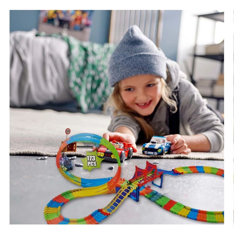 GENERICO - Pack4 Autopista Divertido en Multicolor Y+Papel de Regalo