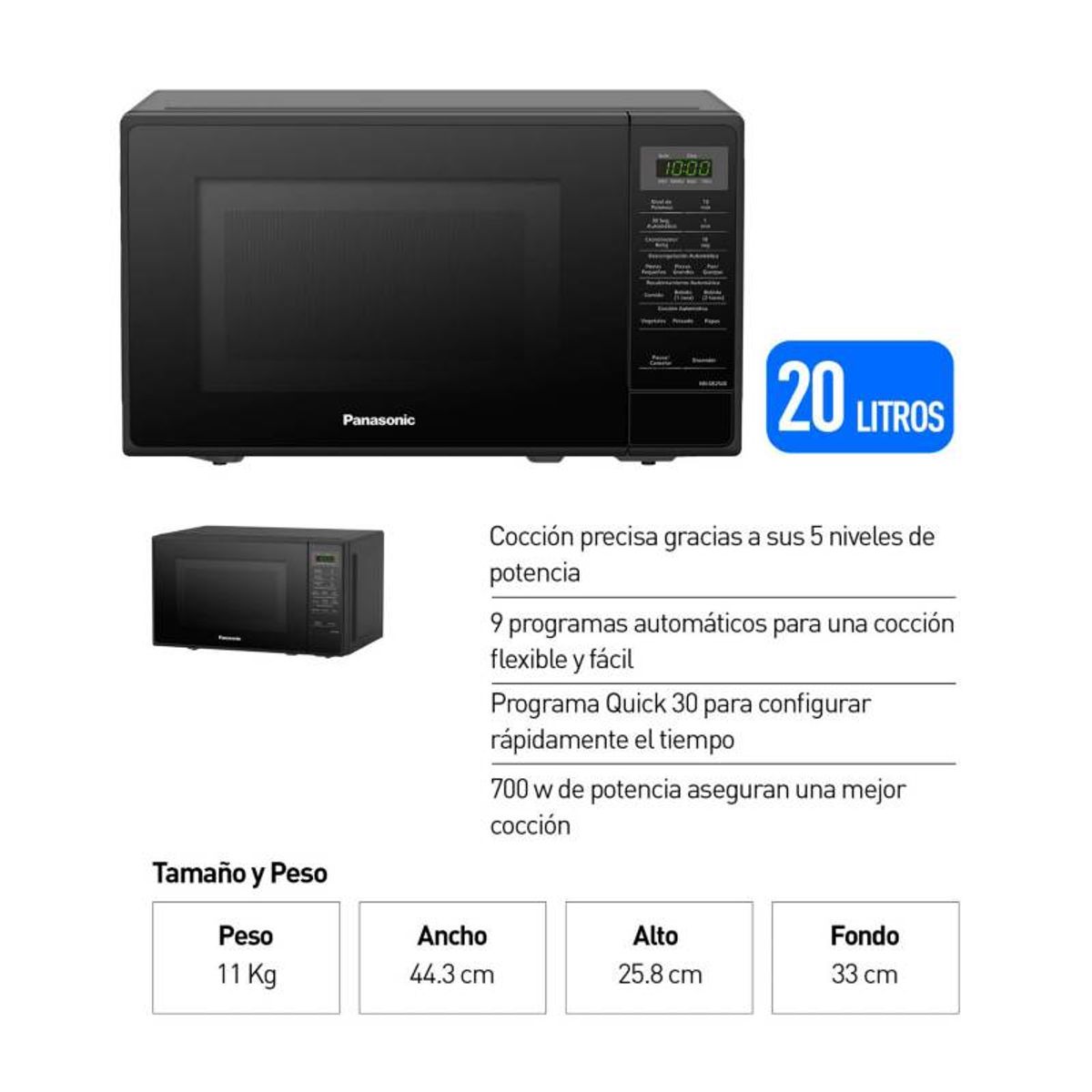 PANASONIC - Horno Miroondas PANASONIC 20L NN-SB25JBRPK Negro
