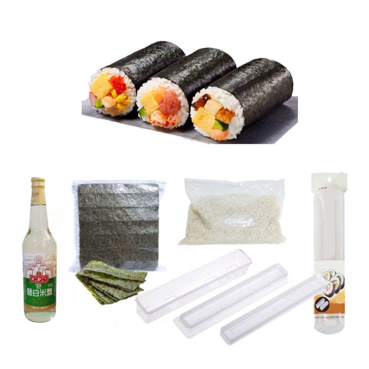 GENERICO - Set Makis 4u Molde Roller Alga Nori Arroz Glutinoso Vinagre