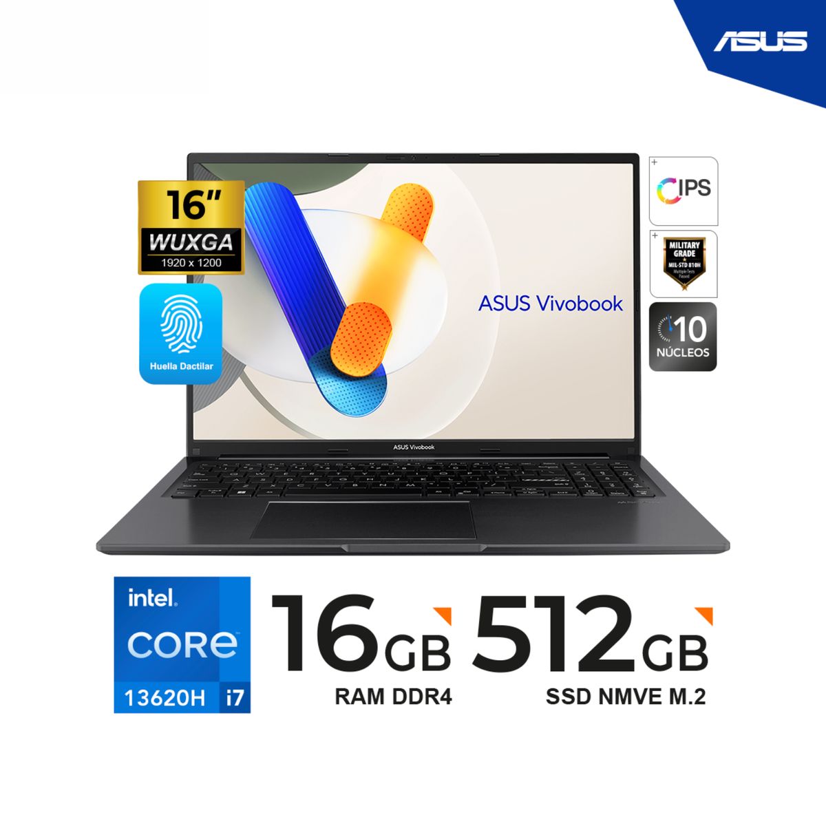ASUS - LAPTOP ASUS VIVOBOOK 16 16" WUXGA IPS Core I7-13620H 2.4Ghz/4.90GHz 16GB DDR4 512GB SSD Freedos