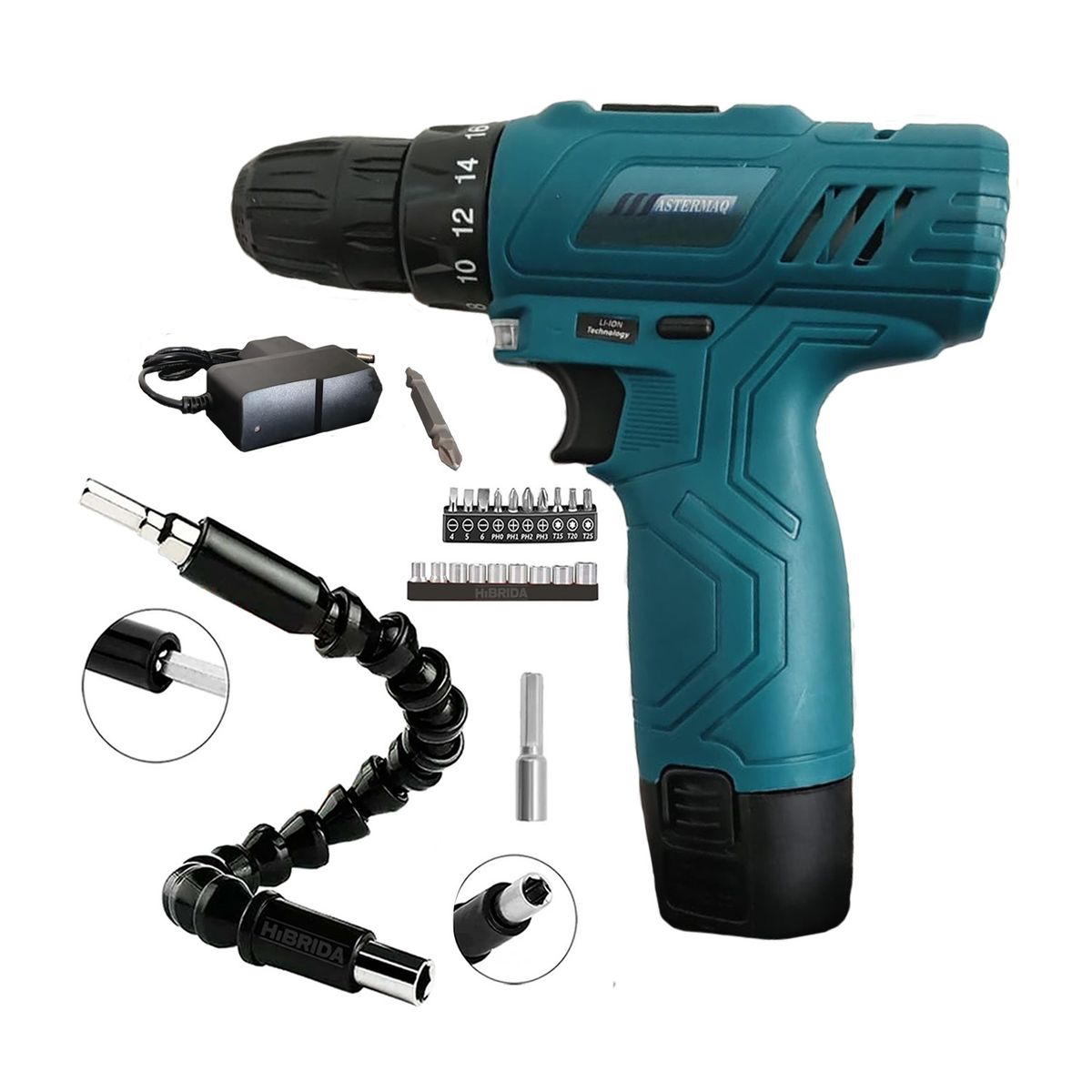 GENERICO - Taladro Inalámbrico 12V + 1 Batería + Extensor flexible 21 Accesorios