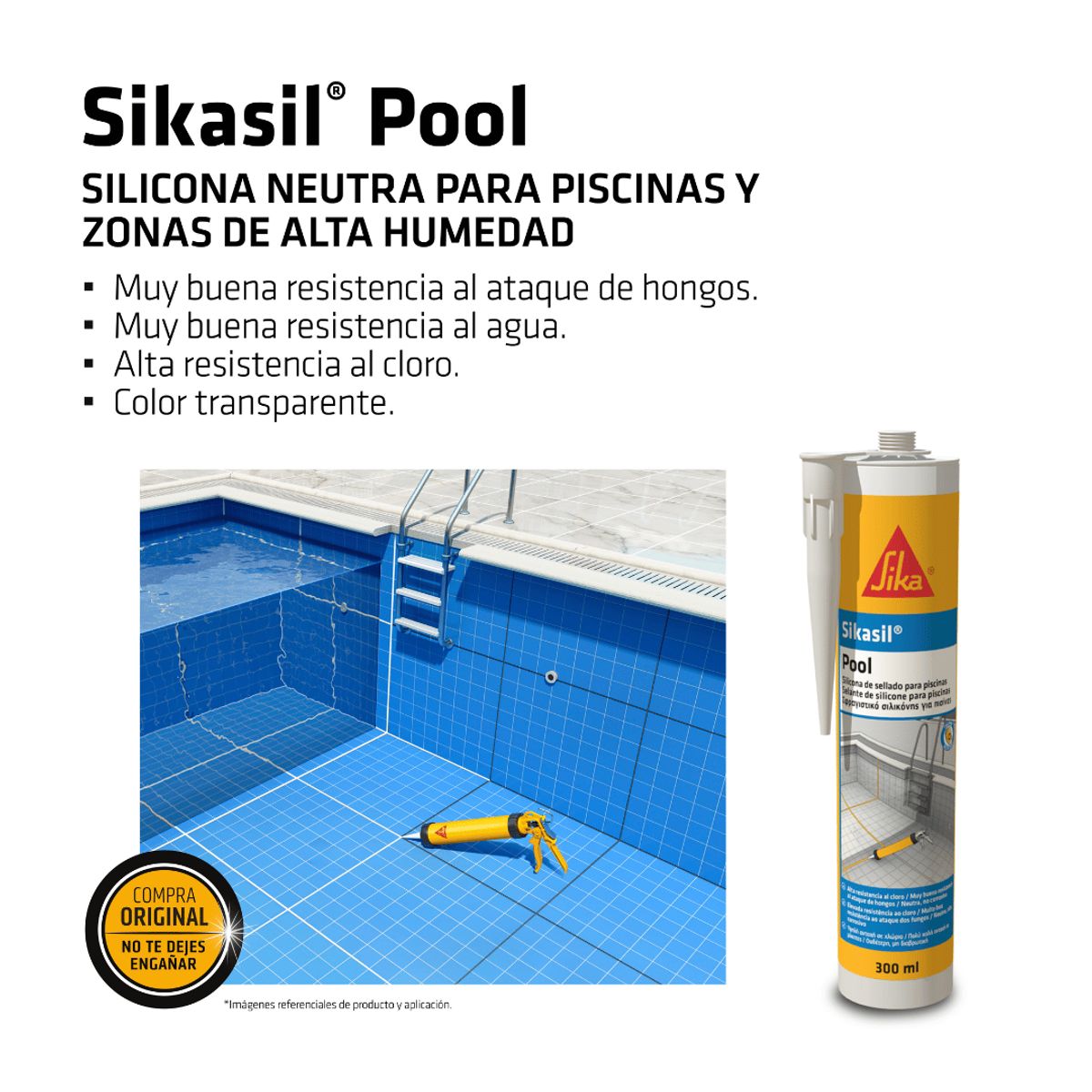 SIKA - Pack 12 Unidades Silicona para Piscina Sikasil Pool Transparentex300ml