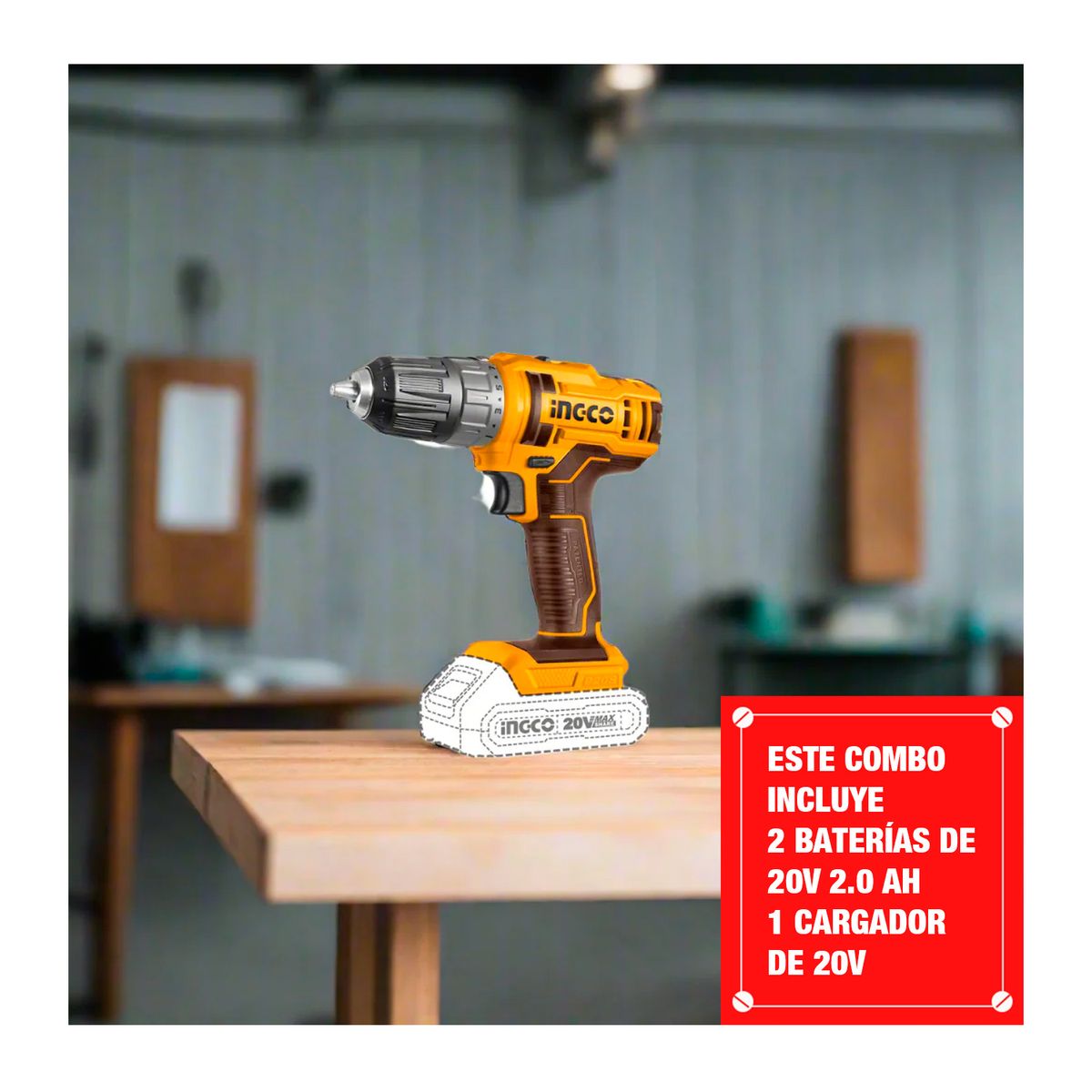 INGCO TOOLS - Taladro Atornillador 20v1bat + Amoladora 4 1/2' 710w Ingco