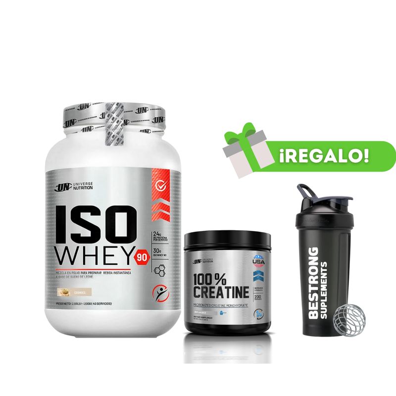 UNIVERSE NUTRITION - PROTEÍNA ISOWHEY COOKIES + CREATINA MYPROTEIN 250G + SHAKER