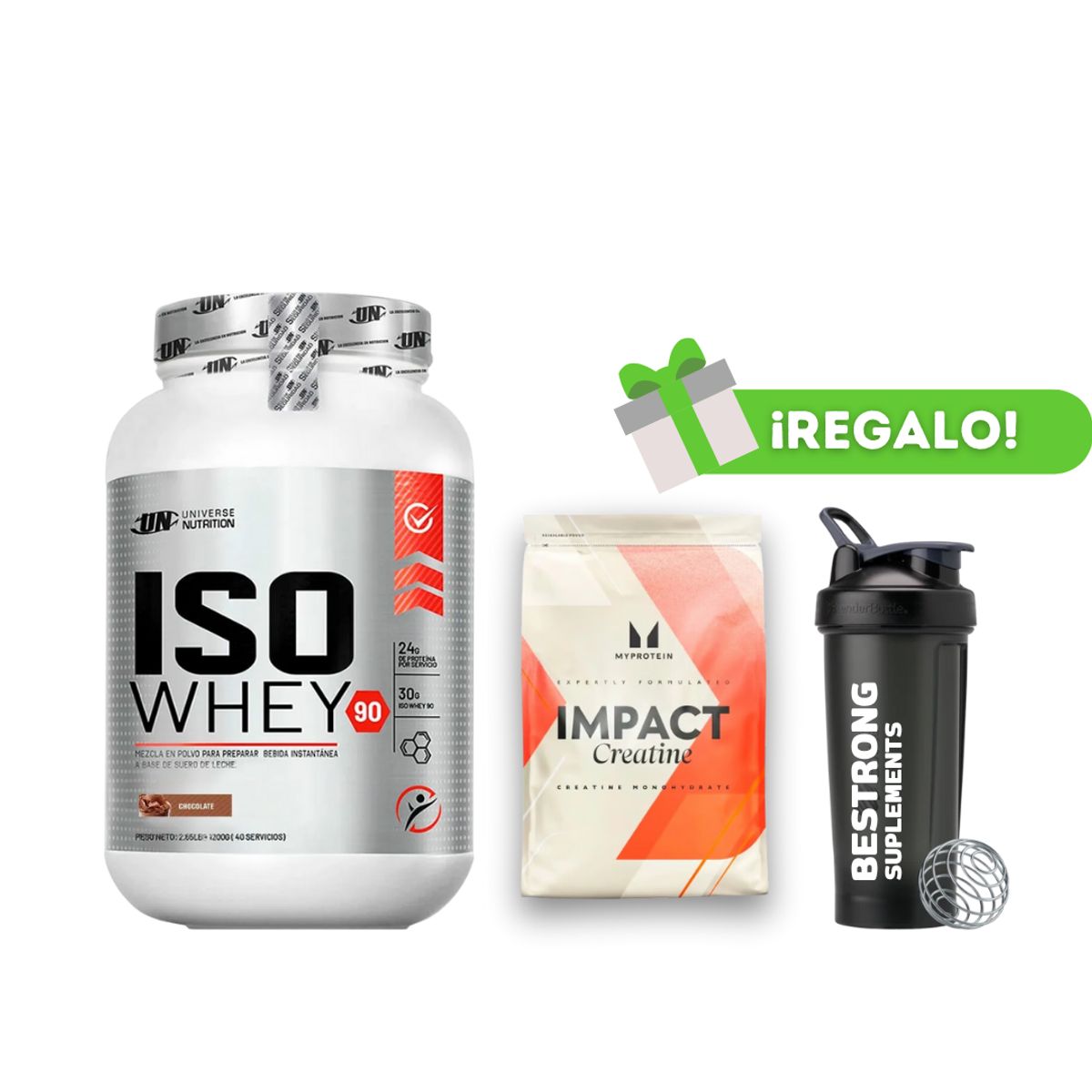 UNIVERSE NUTRITION - PROTEÍNA ISOWHEY CHOCOLATE + CREATINA MYPROTEIN 250G + SHAKER