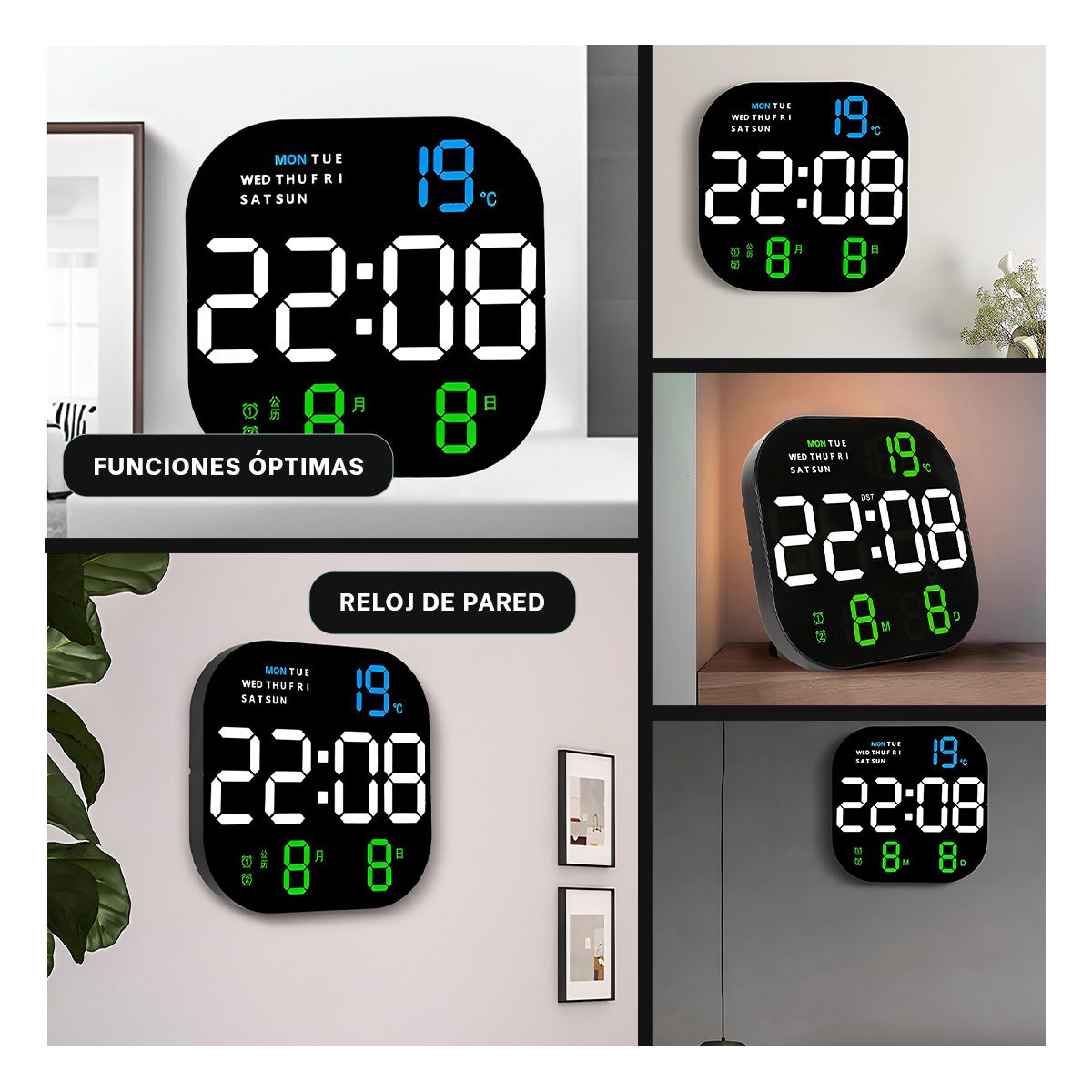 GENERICO - Pack6 Reloj con Colgable para Pared Negro Y+Regalo Stickers