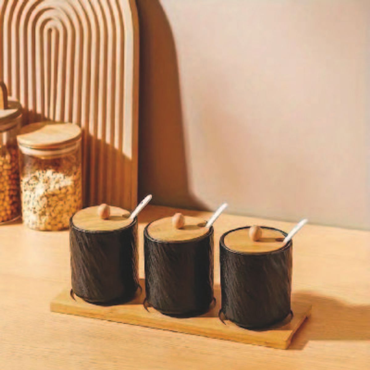 GENERICO - CONDIMENTERO DE CERÁMICA CON TAPA DE BAMBÚ