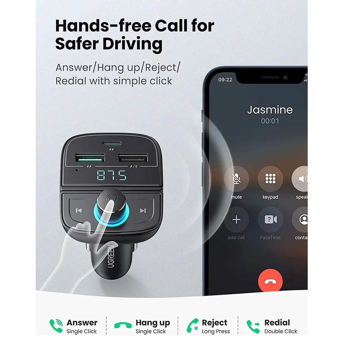 UGREEN - Adaptador Bluetooth Para Auto Ugreen 80910 Negro
