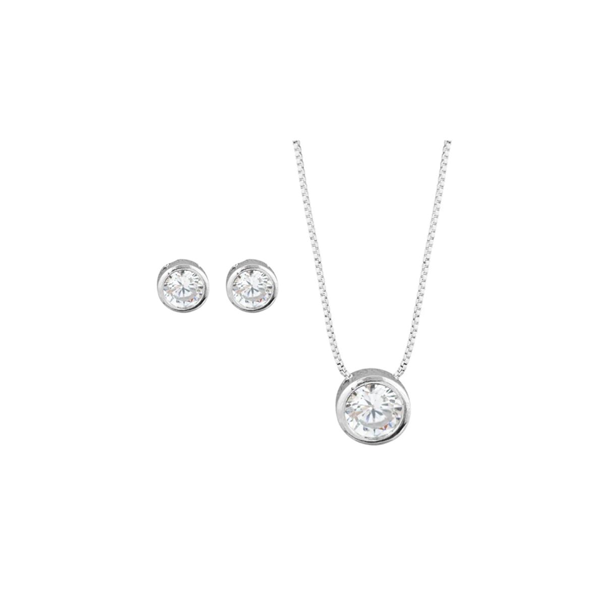 CLEO JOYAS & ACCESORIOS - Set Collar y Arete Punto De Luz Plata 925