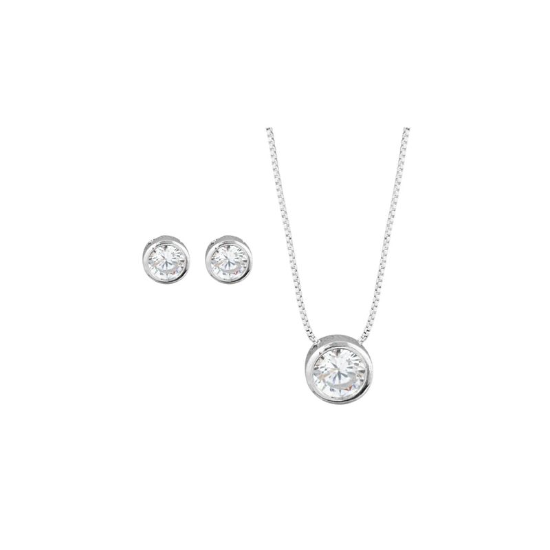 CLEO JOYAS & ACCESORIOS - Set Collar y Arete Punto De Luz Plata 925