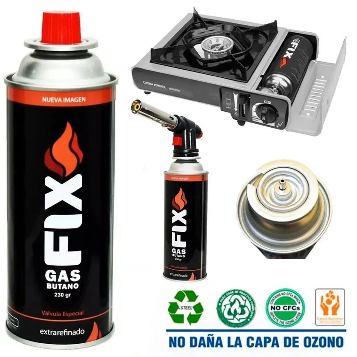 FIX - Gas Butano FIX Ultra Refinado valvula universal cocinillas flameadores