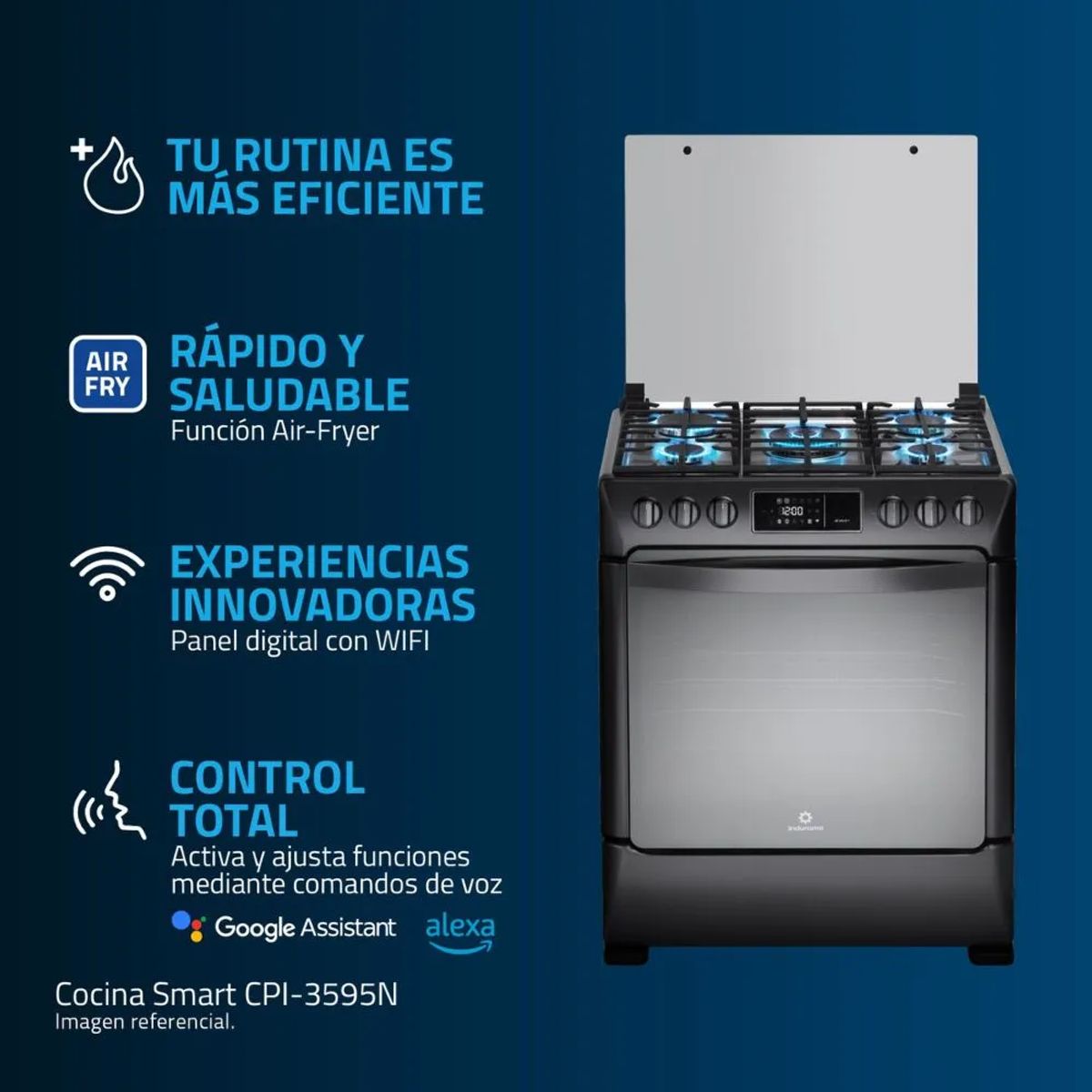 INDURAMA - Cocina 5 Quemadores Smart Black Steel Indurama CPI-3595N