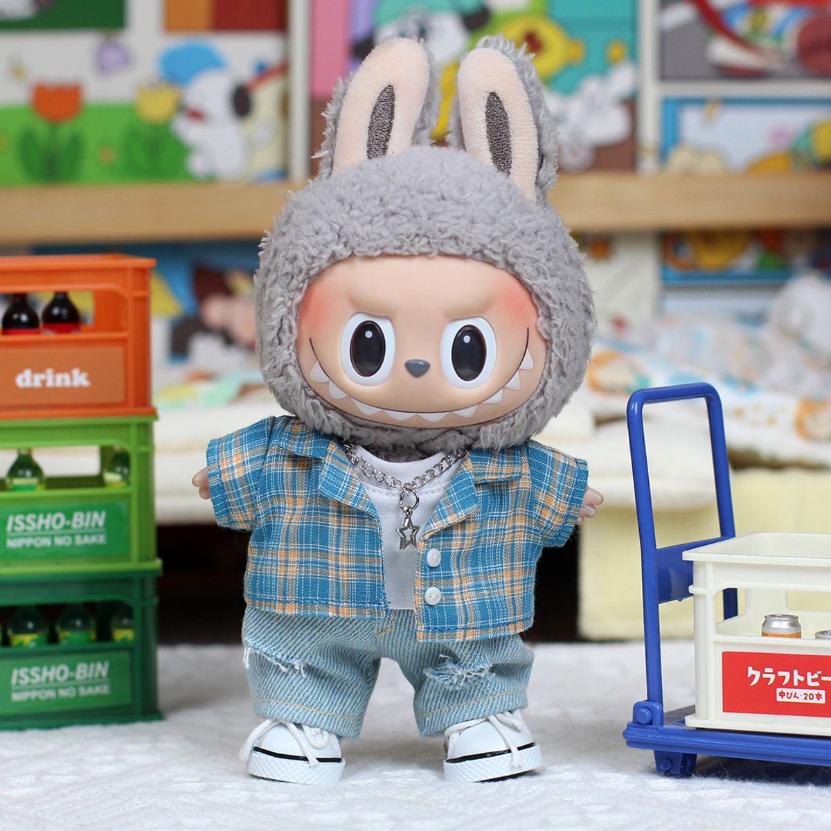 DISEÑO ORIGINAL - Ropa Labubu Camisa Cuadros Pantalon Cadena