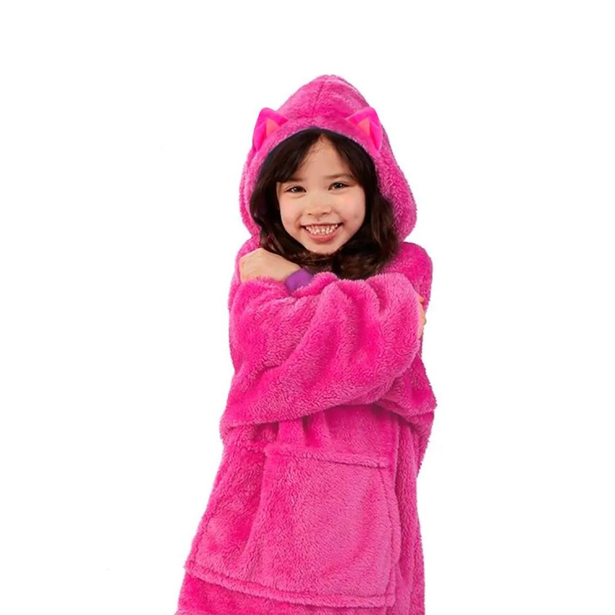 GENERICO - Peluche Poleron Capucha Infantil 2 en 1 Animales Gato Rosa