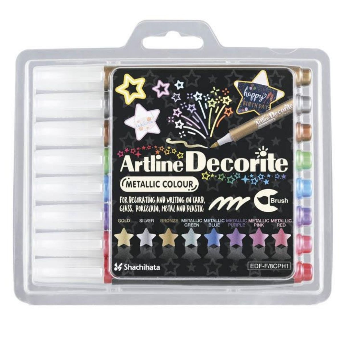 ARTLINE - Marcadores Punta Pincel x8 Decorite Metallic