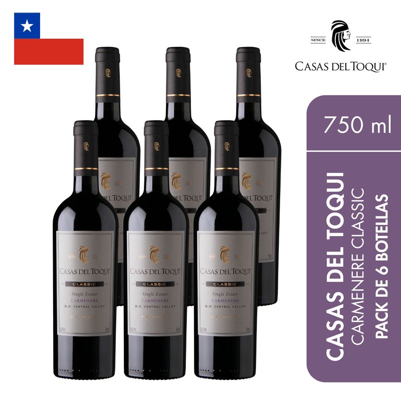 GENERICO - Casas del Toqui Carmenere Classic pack de 6 botellas 750 ml