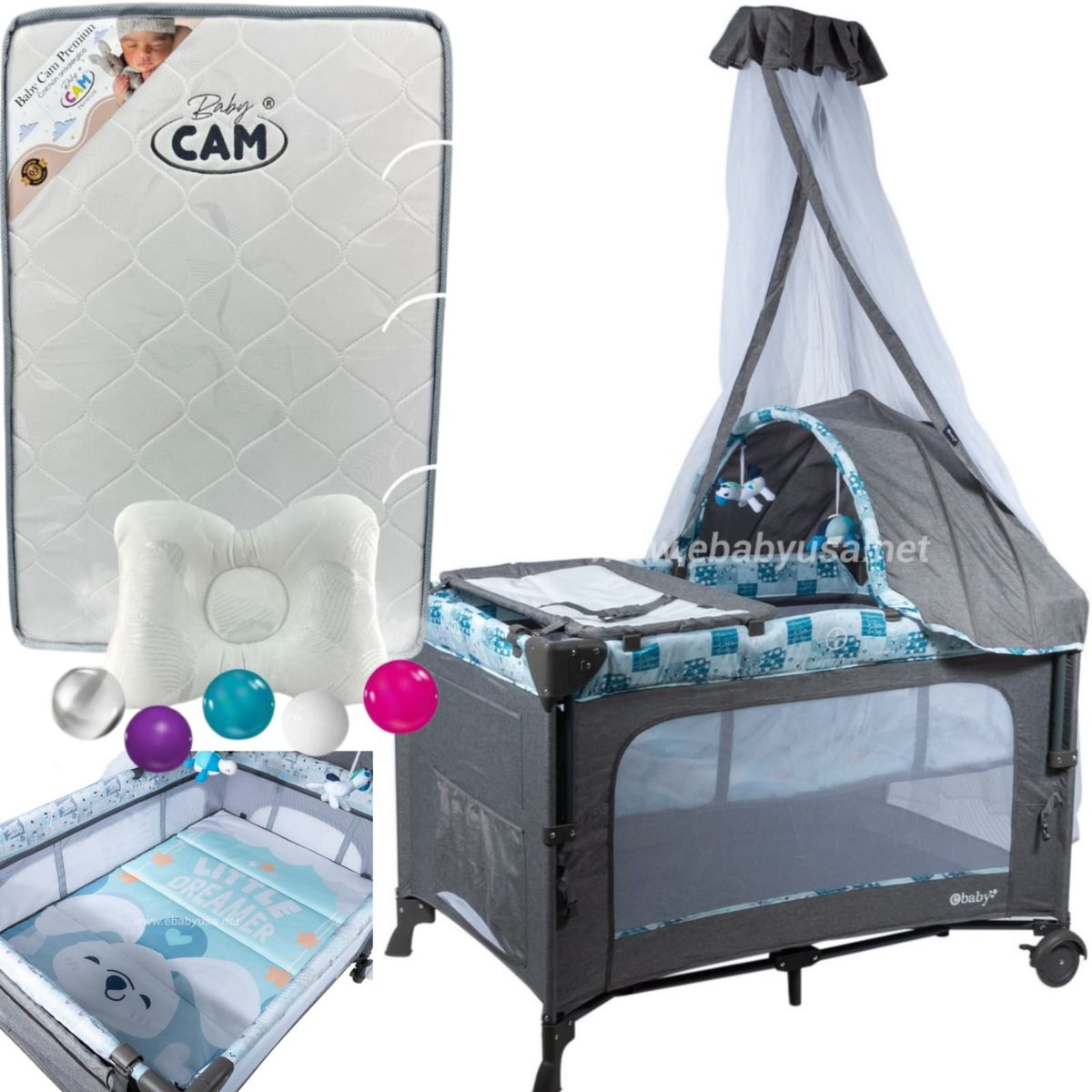 EBABY - Cuna Corral Dacora 750-2 + Colchón con pelota