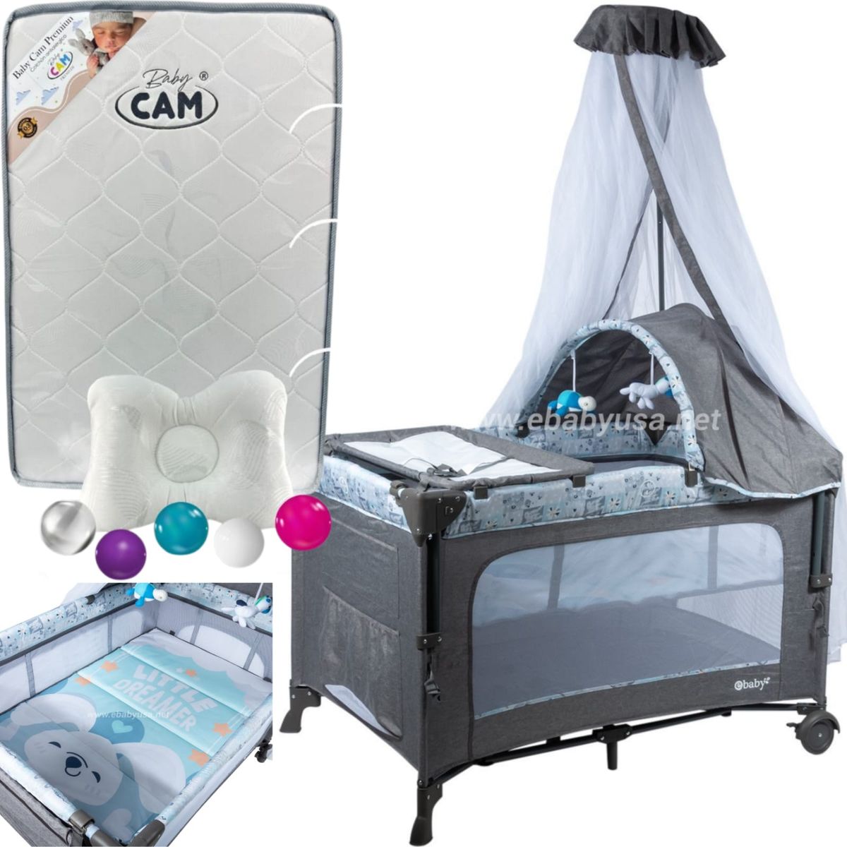 EBABY - Cuna Corral Dacora 750-2 + Colchón con pelota