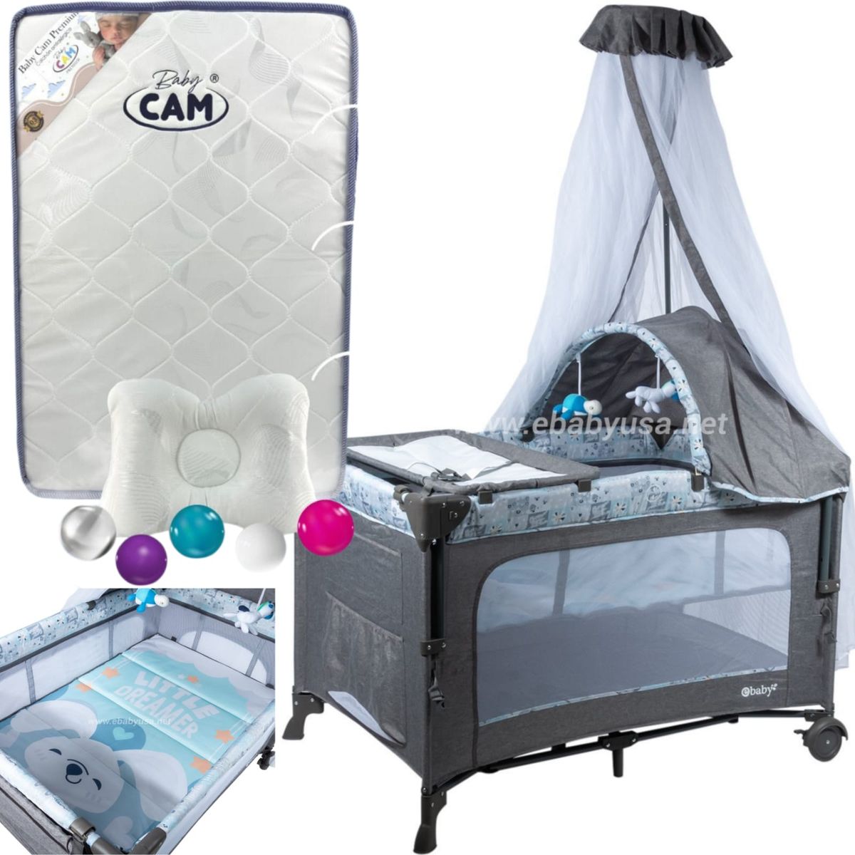 EBABY - Cuna Corral Dacora 750-2 + Colchón con pelota