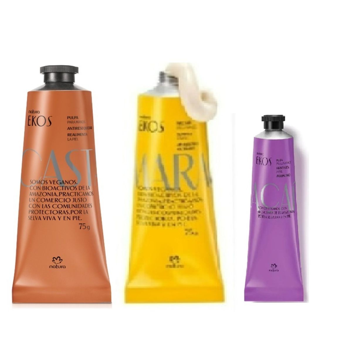 NATURA - 3 Crema para manos maracuya y castaña 75g y acai 40g ekos