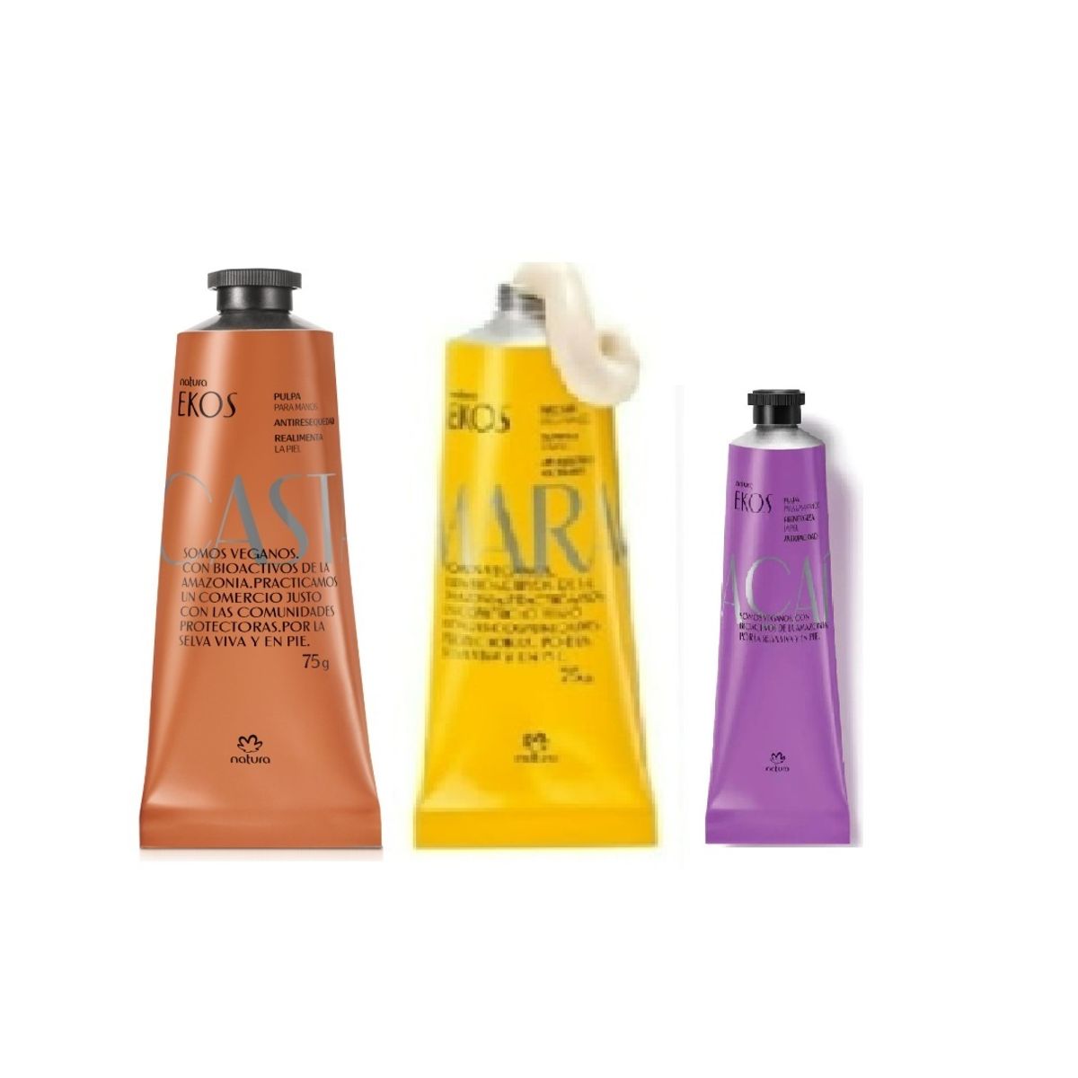 NATURA - 3 Crema para manos maracuya y castaña 75g y acai 40g ekos