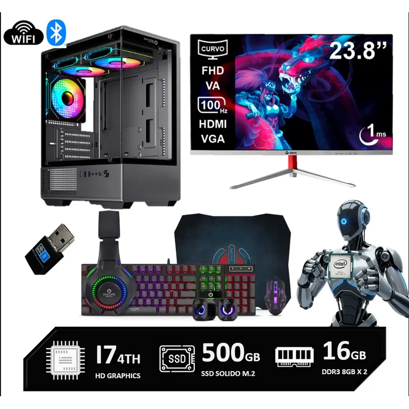INTEL - Computadora Pc Intel Core I7 4770 Monitor 24 FHD CURVO RAM 16GB SSD 500GB