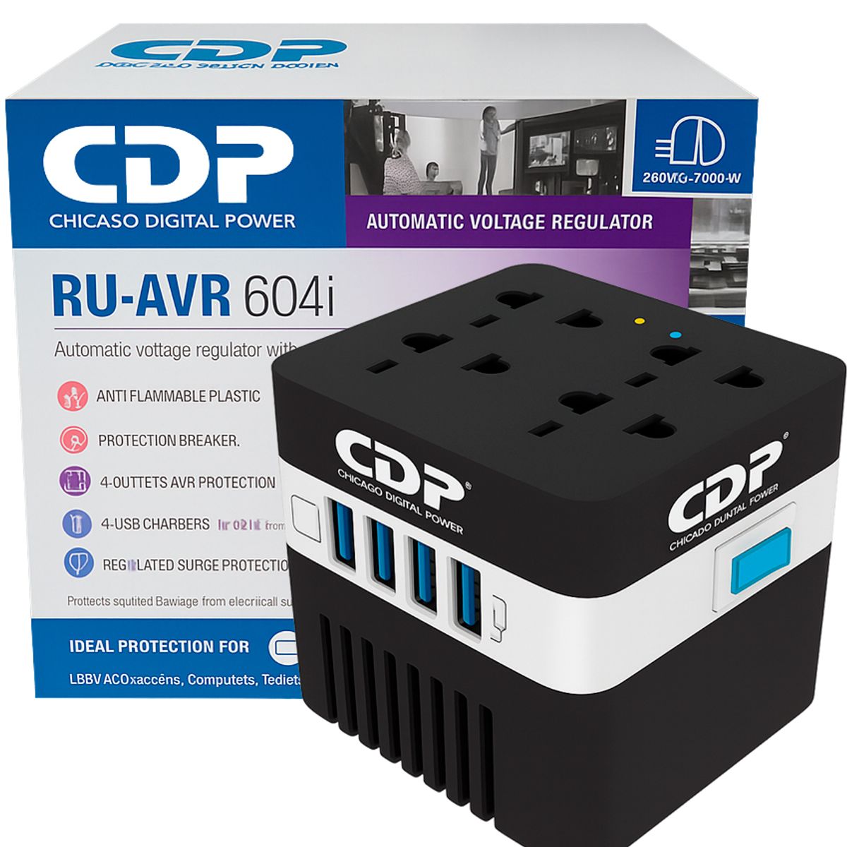 CDP - Estabilizador CDP RU-AVR604I 600VA / 300W 4 Salidas 4 Puertos USB