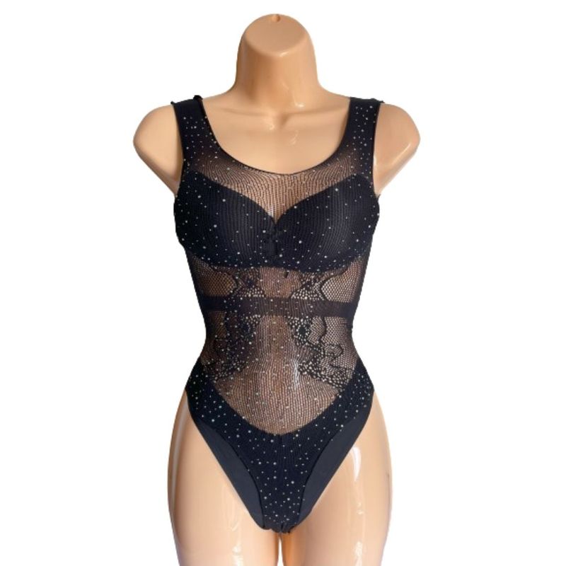 GENERICO - Body malla con brillos color negro