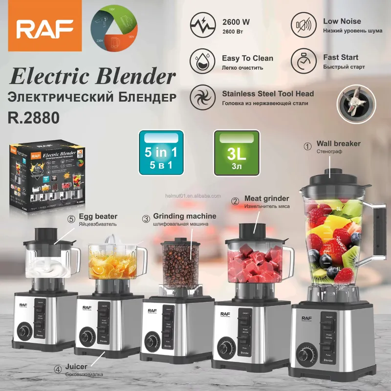 RAFF - LICUADORA EXPRIMIDOR MULTIFUNCIONAL RAF 5 EN 1 DE 3 LITROS Y 15 VELOCIADES