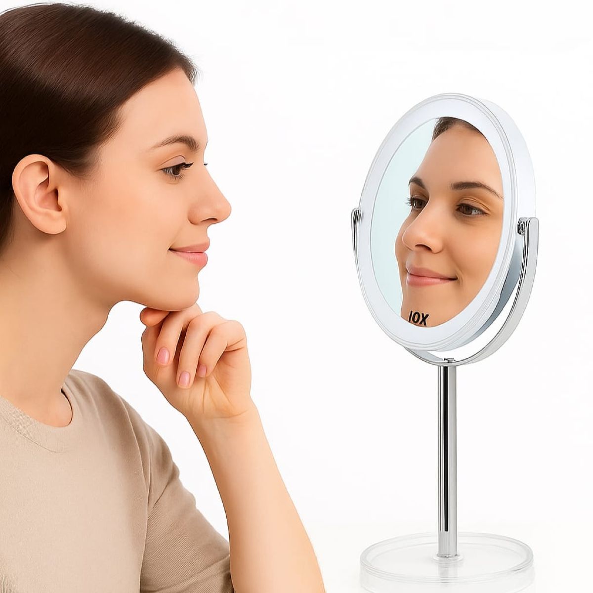 GENERICO - Espejo Portátil de Viaje Ajustable con Aumento de Doble Cara 1X 10X